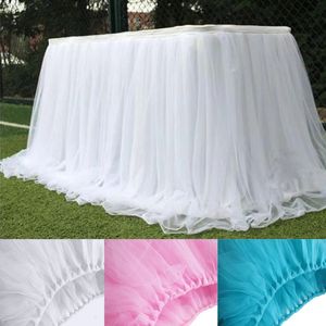 Saia de mesa de mesa de tule branca saia para casamento romântico de aniversário de bebê Favors Favores rosa Tutu Tabu Salping Home Banquet Decoration 231019