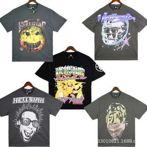 Trendy Hellstar Studios Head Print Wash Old High Street Men's and Short Sleeve T-shirt