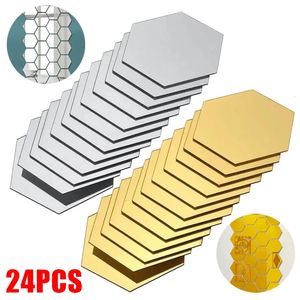 Naklejki ścienne 246pcs 3D Mirror naklejka sześciokąt akrylowy samoprzylepny mozaiki kalkomanie kalkomanie zdejmowane DIY Art 231019