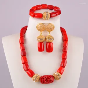 Ожерелье Серьги Набор Прекрасные оранжевые коралловые бусины Красные африканские украшения