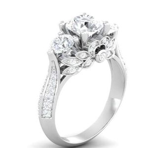 Hela kvinnamodsmycken 925 Sterling Silver Three Stone Princess Cut White Topaz Cz Diamond Gemstones Engagement Band Ring262L