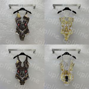 Fashion Print Women Swimwear Sexy Hollow One Piece Swimsuit Summer Designer Backless Swimming Biquinis Beach Wear