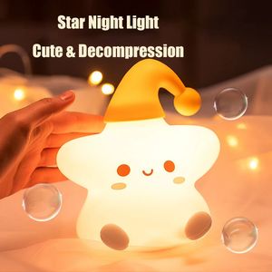 Lamps Shades LED Silicone Night Light Little Star Bedside Lamp Touch Table Light Bedroom Decor Kawaii Gifts for Kids Children Baby Lamp 231019