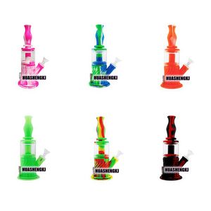 Multifunctional Colorful Wave Style Silicone Bong Pipes Kit Waterpipe Glass Filter Funnel Bowl Herb Tobacco Cigarette Holder Smoking Nails Straw Tip Bubbler DHL