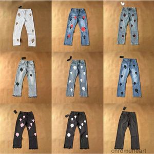 Mäns jeans varumärken Designer Mens Ch Sanskrit tvättas i gamla raka Jean Hearts Splash-bläck Löst tvärtryckta avslappnade kläder