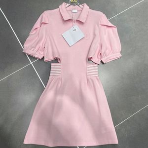 Pink Cotton Dresses Lapel Neck Skirts Hollow Waist Women Dress Trendy Letter Embroidery Dresses Skirt Clothing2523