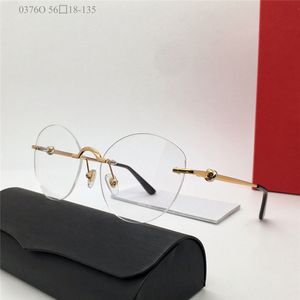 Neues Modedesign, optische Cat-Eye-Brille 0376O, randloser Metallrahmen, einfach zu tragende Brillen für Männer und Frauen, einfacher, beliebter Stil, klare Gläser, Brillen von höchster Qualität