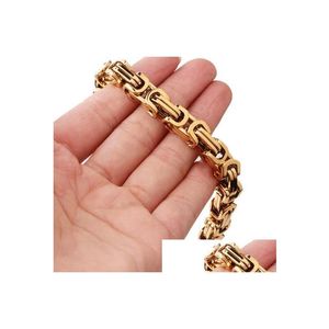 Chains Large Gold Plated Stainless Steel Cool Biker Square Byzantine Chain Necklace 8Mm 24 Heavy Huge Jewelry For Mens Holidy Jewelry Dhyya