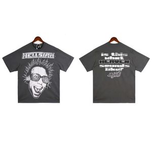 Hellstar nova marca de moda em torno do pescoço figura cabeça impressão topo masculino e manga curta camiseta casal