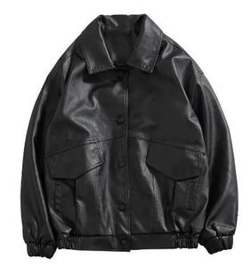 Men's Leather Faux Leather PU Leather Jacket Men Black Soft Faux Leather Jacket Motorcycle Biker Fashion Leather Coats Male Bomber Jacket Pockets 231019