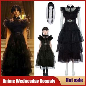 Cosplay Movie Wednesday Cosplay Addams Costume New Vestidos for Girl Kids Halloween Carnival Party Black Gothic Dresses Women Clothes