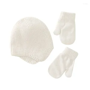 Hårtillbehör född baby spädbarn småbarn vinter beanie hatt vantar sätter varm stickad handske