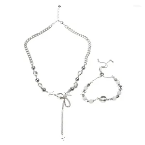 Necklace Earrings Set 2Piece Star Choker Bracelets Moonstone Cross Chain Bohemian Clavicle Wristband For Women Girl Teen