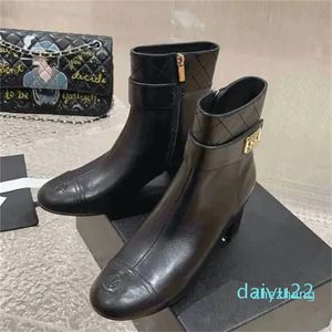 2023-Designer Luxury ankle boots classic lady booties mocassins woman fashion boots chunky heel genuine leather shoes calfskin high cut sneakers color