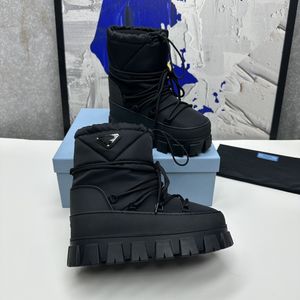 امرأة مصممة حذاء أسود نايلون أحذية سميكة أسفل أحذية الثلج منصة الكاحل الجوارب الدانتيل شتاء شتاء التمهيد المطاط النسيج وحيد النسيج دافئ