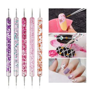 Narzędzia do kropkowania 5pcs Ustaw gwoździe Pensje podwójne końcówkę przezroczysty kryształowy uchwyt wiertarka do malowania żelu akrylowego Rysunek DIY Manicure Tool 231020