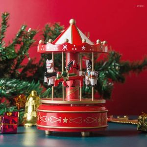 Decorative Figurines Christmas Gift Carousel Wooden Music Box Children's Home Creative Decoration