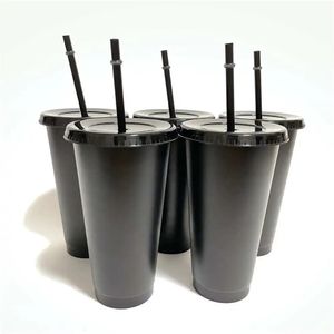 Muggar 16oz/24oz 5pc/set återanvändbara koppar Plast tumlare med locket transparent halm kopp kaffe mugg kafé dricker jul gåva 231020