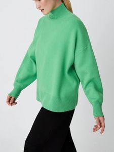 Kadın Sweaters 2023 Sonbahar Sweatshirt Sweat Sleeps ile Üstü Yeşil Tululmalar Kadınlar All-Match Yumuşak Kalın Sweater Örgü Jumpers