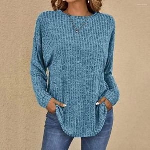 Women's Blouses Soft Stretchy Lady Top Versatile Knitted T-shirt Blouse Stylish Crew Neck Elastic Loose Fit Mid Length For Spring