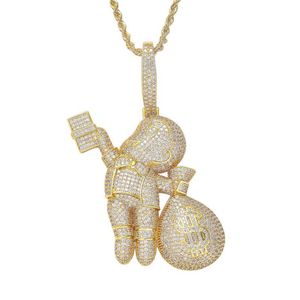Роскошное дизайнерское ожерелье Iced Out Подвеска Bling Diamond Money Bag Подвески Хип-хоп Ювелирные изделия Мужская золотая цепочка Большие подвески Мода Stat272U