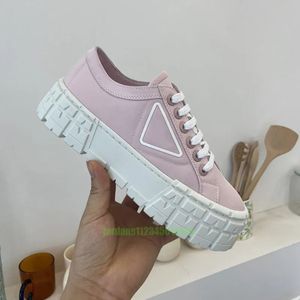 Luxury designer platform nylon canvas shoes biscuit shoes women inverted triangle branded blue cherry blossom powder tarp casual sneakers