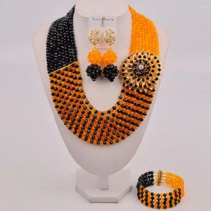 Necklace Earrings Set Black And Orange African Costume Jewelry Crystal Bride