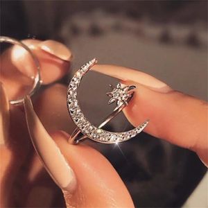Solitaire Ring Fashion Star Moon Ring for Women Kpop Acrylic Crystal Open Justerbar Ring Wholesale Party Jewelry Accessories 231019