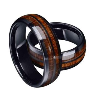 Anéis de banda moda preto carboneto de tungstênio inlay havaiano koa madeira abalone shell men039s noivado casamento bandas aniversário gif5988 ot10u