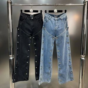 Kadın Kotları Borvemays Denim Düz-bacak pantolonları Çift Kruvaze Düz Renk Yüksek Bel 2023 Sonbahar Trend WZ5164