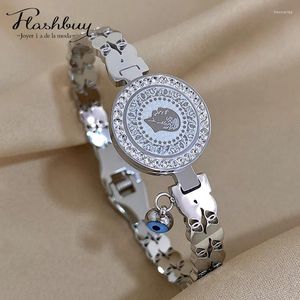 Bangle Flashbuy Silver Color Chunky Charm Portrait Coin rostfritt stål armband armband för kvinnor kreativa vattentäta smycken