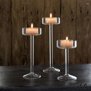 Castiçais de vidro conjunto tealight titular decoração para casa mesa de casamento centerpieces cristal jantar configuração 1pcs