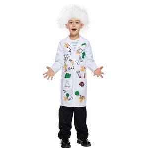 cosplay Eraspooky Child Mad Scientist Boys Girls Lab Uniform White Coat with Wig Halloween Costume Carnival Purim Fancy Dresscosplay