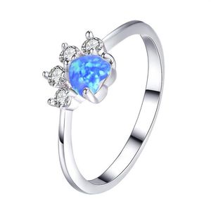 Luckyshine 10 Pcs Lot cute Cat Paw Rings Pink Blue Fire Opal 925 Silver Rings Wedding Family Friend Holiday Gift241I