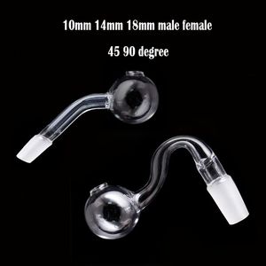 45 90 Degree Glass Oil Burner Pipe 10mm 14mm 18mm Female Male Smoking Pipes Adapter Handpipe Small Mini Pipes Accessories 10pcs