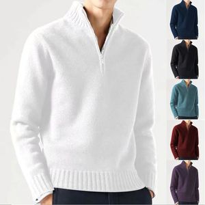 Herrenwesten Wintermänner Rollkragenpullover Halb -Reißverschluss -Pullover Strickwege Frühlingspullover Feste Farben Langarmige Tops Männlicher Täglich warmes Schichten 231020