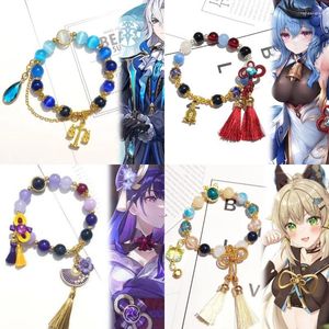 Link Bracelets Kirara Shenhe Genshin Impact Fashion Fan Elegant Light Blue Crystal Beads Bracelet Handmade Elastic Rope Women Birthday