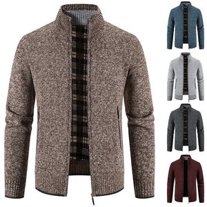 Herrtröjor Vintertröja stickad Cardigan Solid Fleece tjock tröjorcoat Hombre Wine Red Zipper Up Pullovers Navy Jacket Cold Overcoat 231020