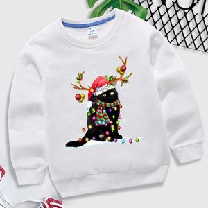 Erkek Hoodies Sweatshirts Kar Siyah Kedi Baskı Çocuk Hoodies Giyim Uzun Kollu Giysiler Kıyafetler Kızlar Noel Karikatür Baskı Kostümleri231020