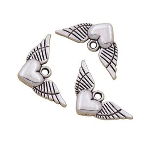 Angel Heart Wings Spacer Charm Beads Pendants 200 st mycket antik silverlegering Handgjorda smycken Fyndkomponenter DIY L189220O
