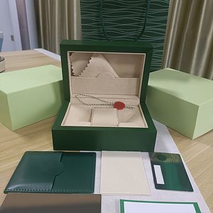 Rolex Box High Quality Watch Box Paper Bag Certificate Träkvinnor Herrklocka Original Factory Box Fashion Green Box Presenttillbehör 116519 116619