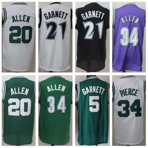Vintage Basketbol Kevin Garnett Forma 5 21 Ray Allen 20 Paul Pierce 34 Retro Team Renk Yeşil Beyaz Siyah Mavi Uzak Nefes Alabilen Spor Hayranları İyi Kalite Üniformalı