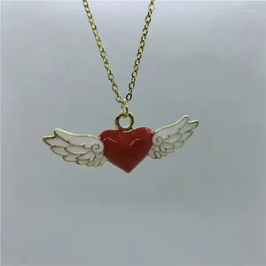 ペンダントネックレスYungqiファッションTiny Heart Dainty Wing Necklace Gold Color Enamel Choker for Women Statement Jewelry Gift