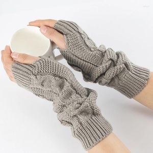 Knäskydd vinter arm värmare stickade kvinnliga handskar mode fingerlös pekskärm solida varma vantar armbågen ärmar