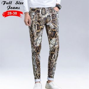 Spring Design Personality Men'S Pencil Pant Snakeskin Print Long Jeans Serpentine Printed Trousers For Male255k