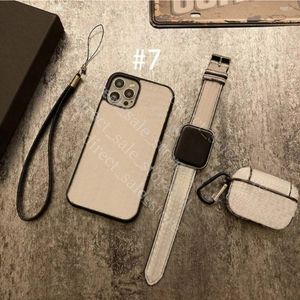 Lyxig 3-delad uppsättning telefonfodral iPhone 15 Plus 14 13 Pro Max 11 12 mini 7 8 XR XS XSMAX Fashion Designer Watch Band Airpods Case Leather Cover