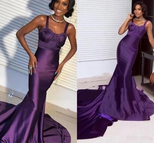 Prom Party Gown Purple Evening Dresses Sleeveless Zipper Lace Up Plus Size New Custom Satin Mermaid Sweetheart