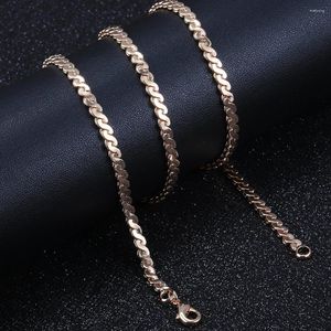 Correntes 4mm Serpentine Herringbone Link Chain Colar 585 Rosa Cor de Ouro para Mulheres Meninas Jóias Atacado 20/24inch LCN53