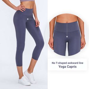 2024 Lu Lu Align Yoga Leggings No Awkwardness Thread Brushed Nude Feel Breathable Capris High Waist and Hip Lifting Honey Peach Tight Sports Fitness Pants