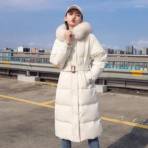 Women's Trench Coats Cotton-Padded Coat Women Solid Color Hooded Big Hair Collar Long Over The Knee Large Size Slim Thick Warm Female
